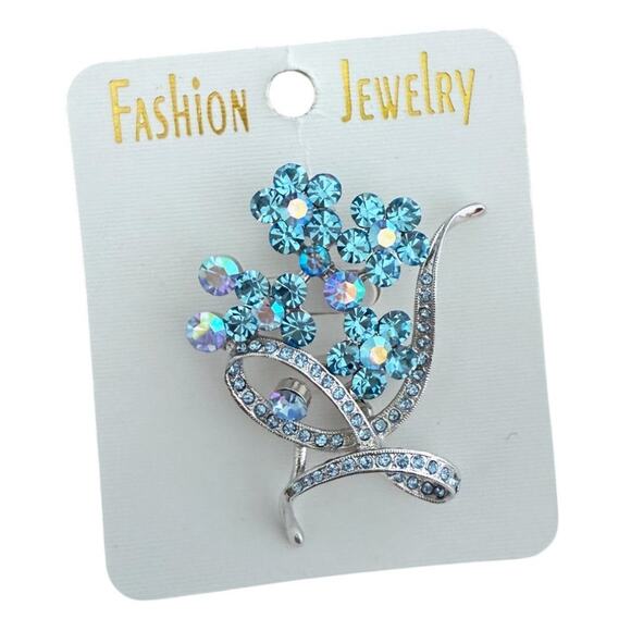 Independent Jewelry - NWT 1.5" x 2" Aquamarine Iridescent Swarovski Crystal Flower Bouquet Brooch/Pin